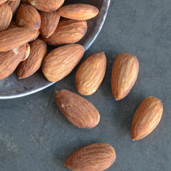 Salted almonds with skin, freshly roasted