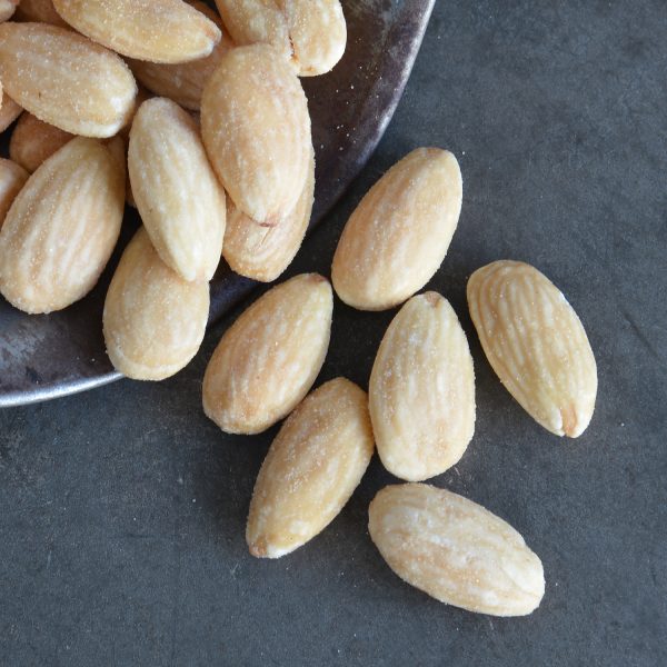 Salted almonds peeled, freshly roasted