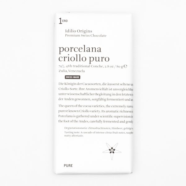 Idilio 1ero Porcelana Criollo Puro 74%, 80g