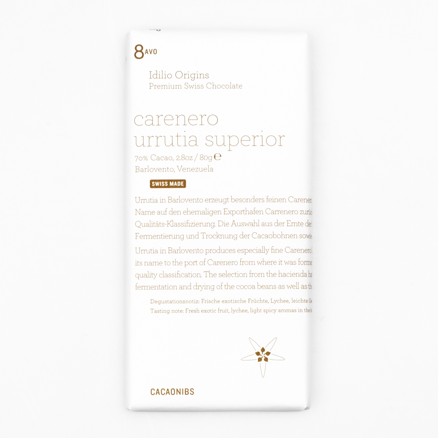 Idilio 8avo Caranero Urrutia Superior 70% Nibs,80g