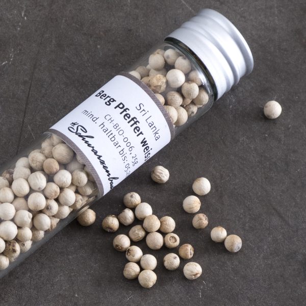 Mountain pepper white Sri Lanka bio in glass tube 25g