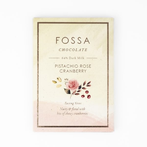 Fossa Pistachio Rose Cranberry 64% milk, 50g